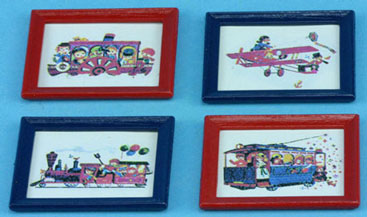 Dollhouse Miniature Traveling Kids Prints/Set Of 4